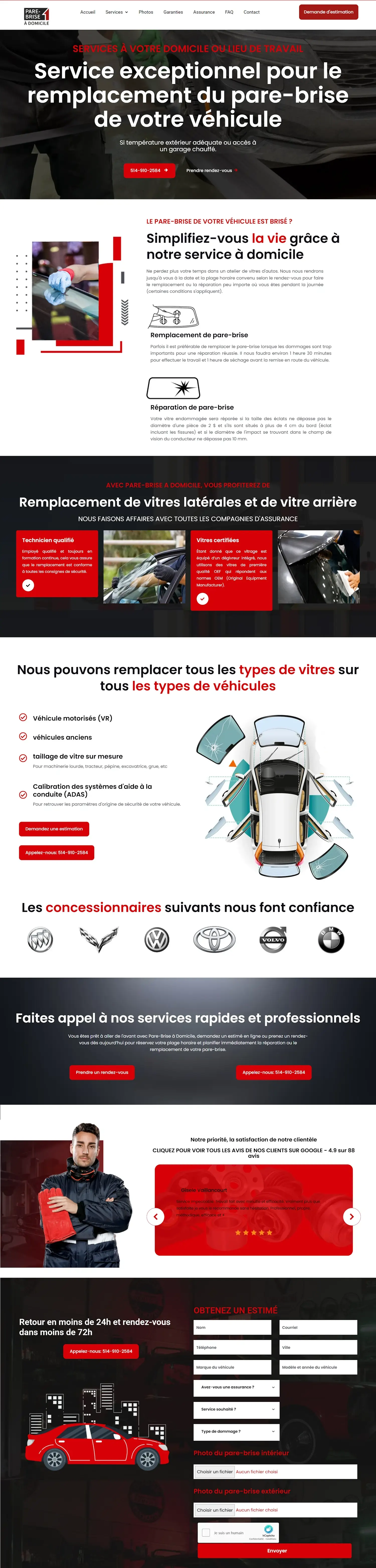 Conception site web pour Pare Brise à Domicile